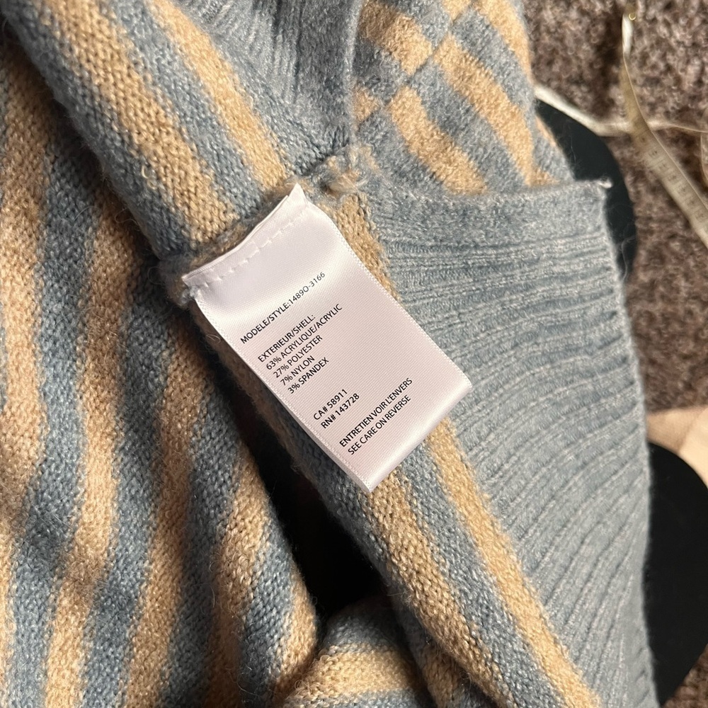 Tribal Women’s Blue and Tan Striped Crewneck Sweater - Picture 9 of 9